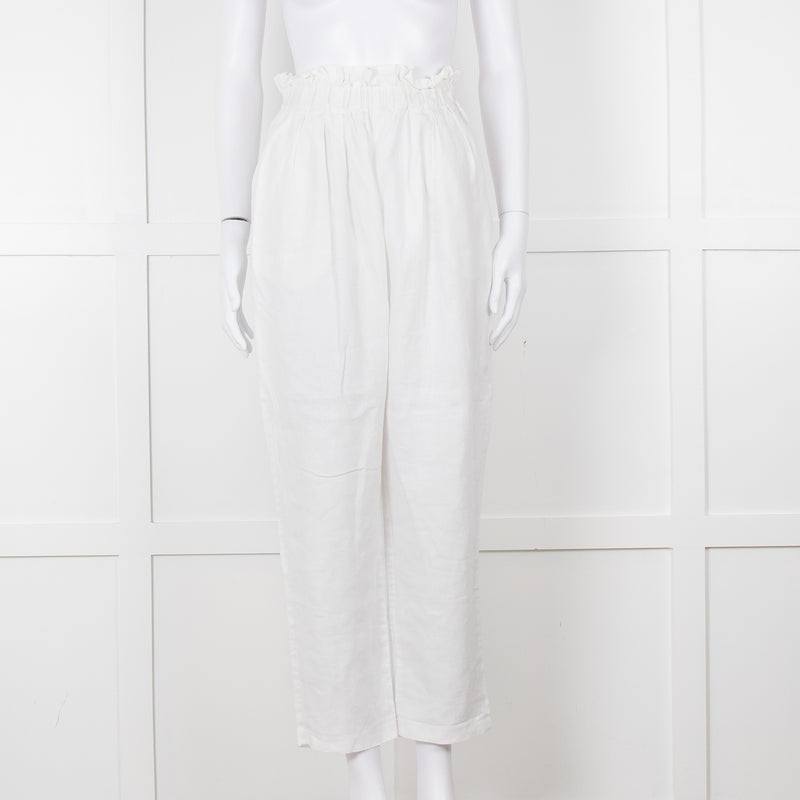 Bec+ Bridge White Elasticated Waist Linen Trousers