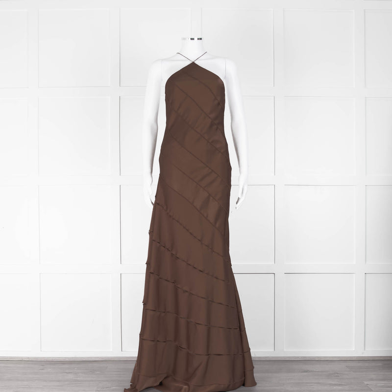 16Arlington Brown Low Back Halter Neck Santana Gown