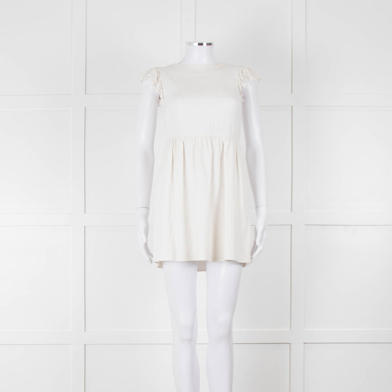 Valentino White Lace Sleeve Mini Dress