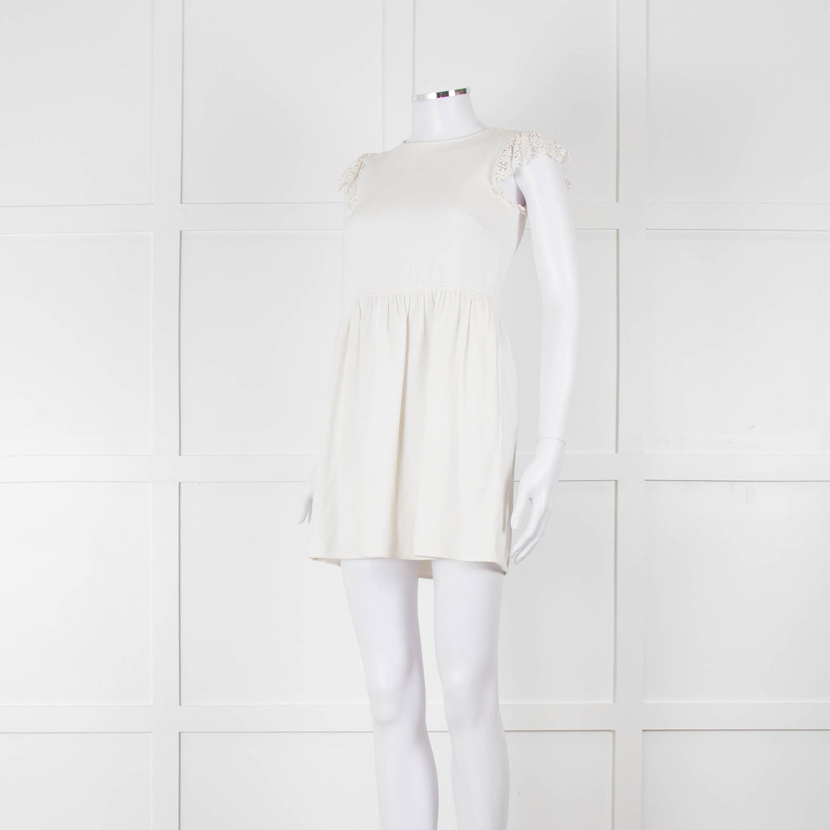 Valentino White Lace Sleeve Mini Dress