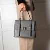 Prada Grey Saffiano Leather Turn Lock Flap Top Handle Bag