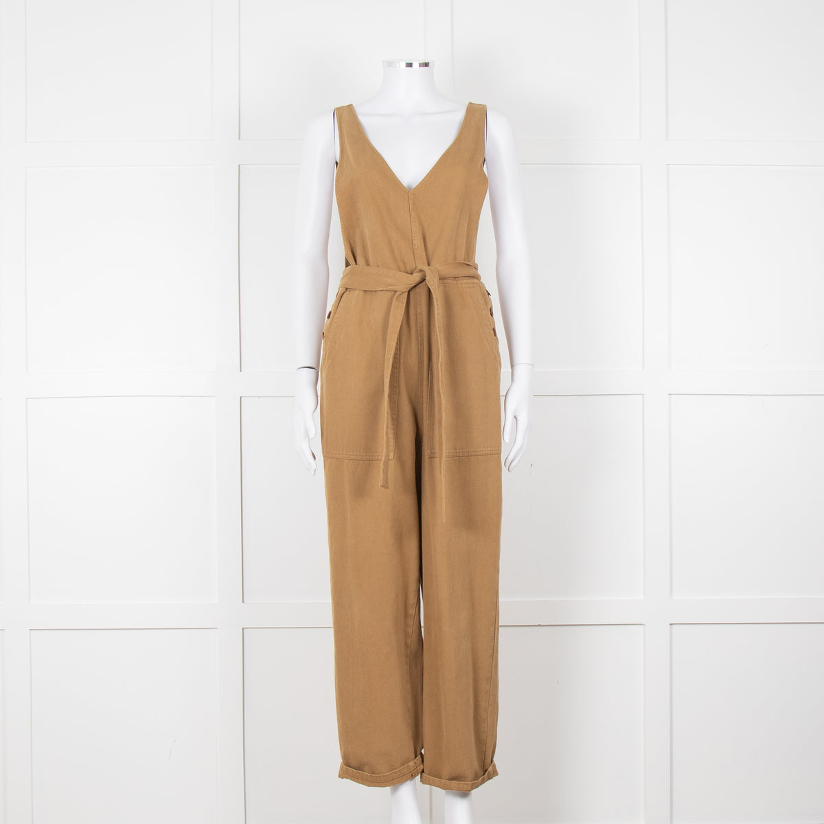 Alex Mill Khaki Deep V Neck Belted Jumpsuit