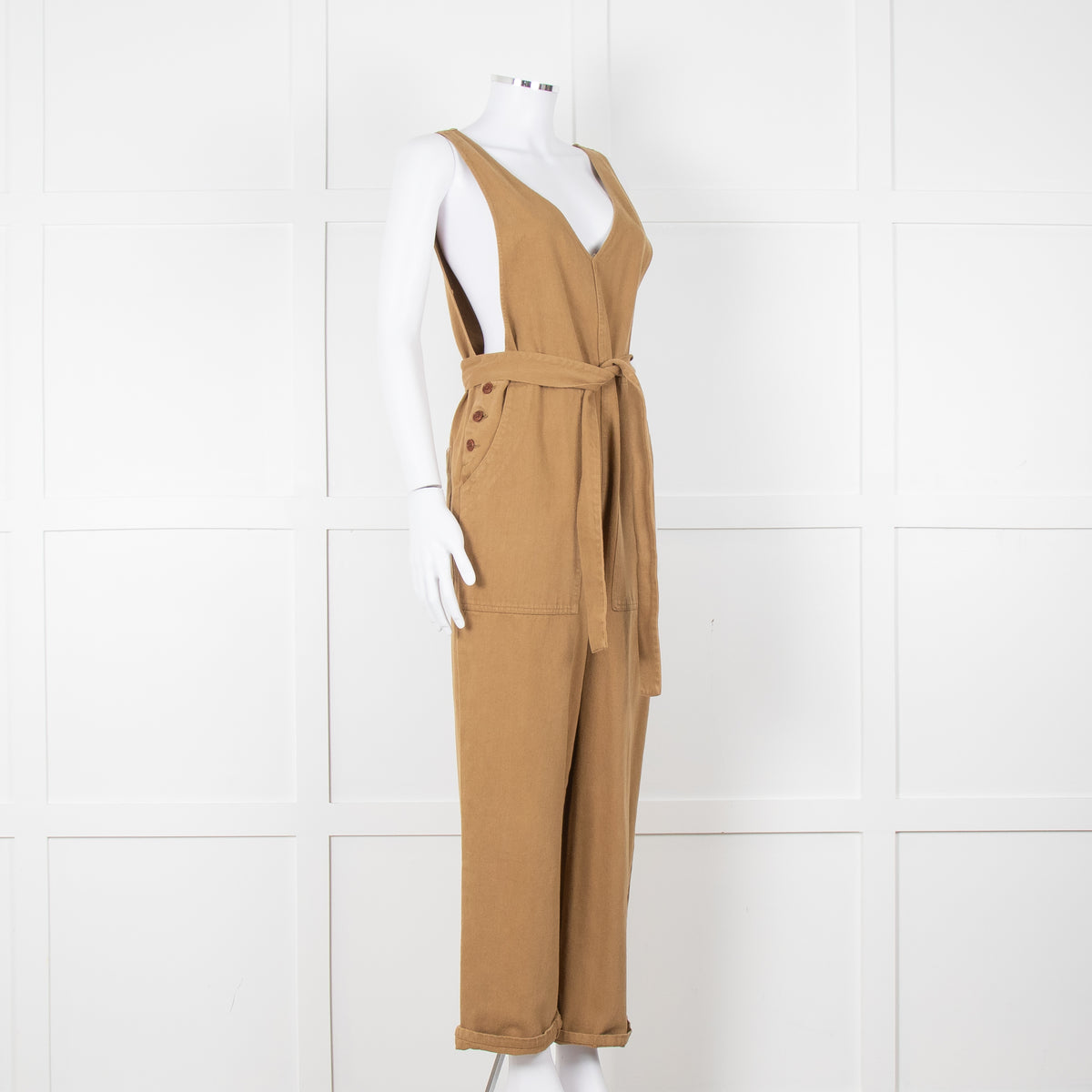 Alex Mill Khaki Deep V Neck Belted Jumpsuit