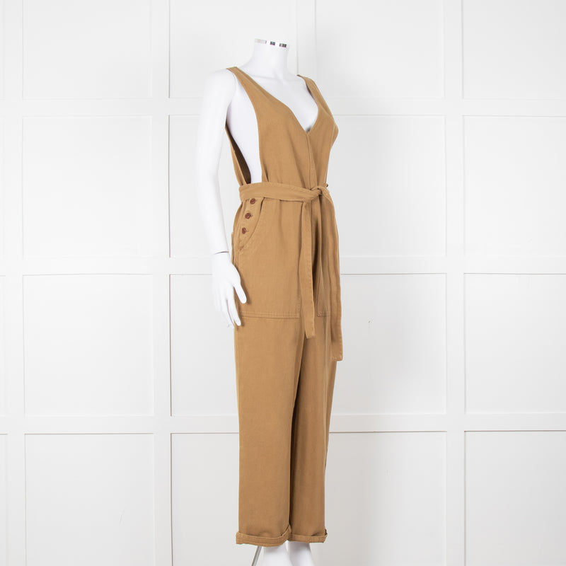 Alex Mill Khaki Deep V Neck Belted Jumpsuit