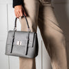 Prada Grey Saffiano Leather Turn Lock Flap Top Handle Bag