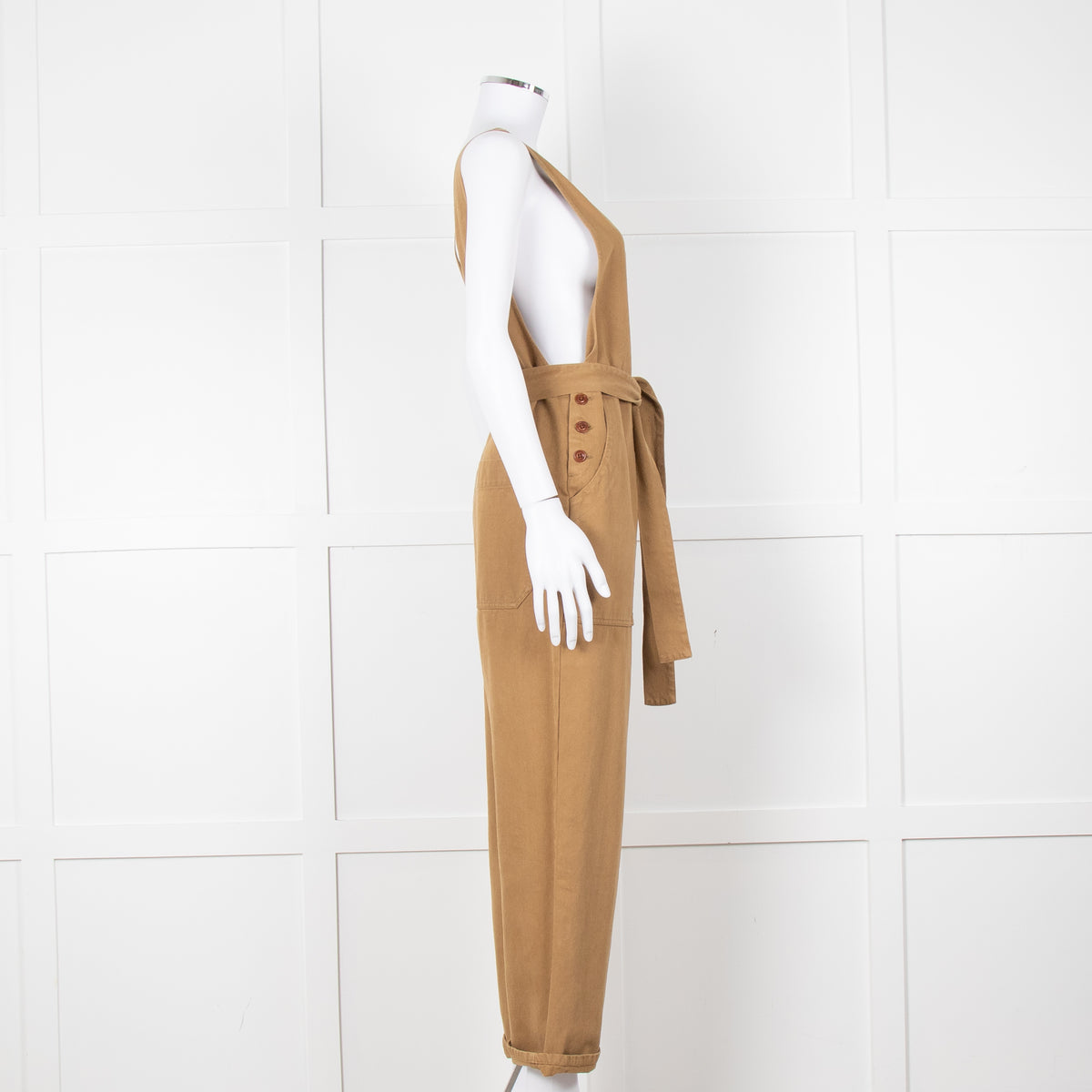 Alex Mill Khaki Deep V Neck Belted Jumpsuit