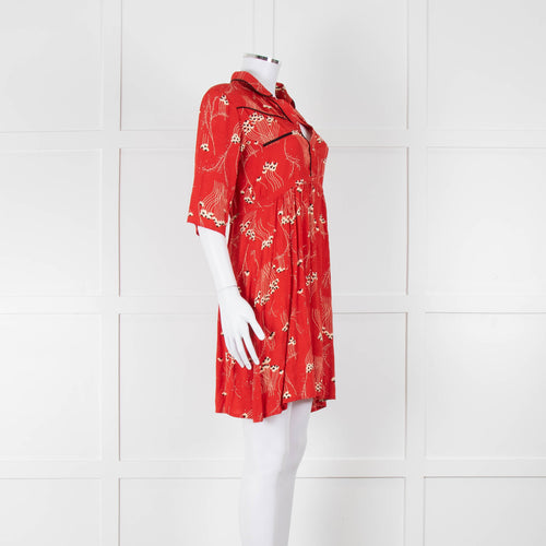 Ba&sh Orange Cream Floral Black Trim Short Sleeve Dress