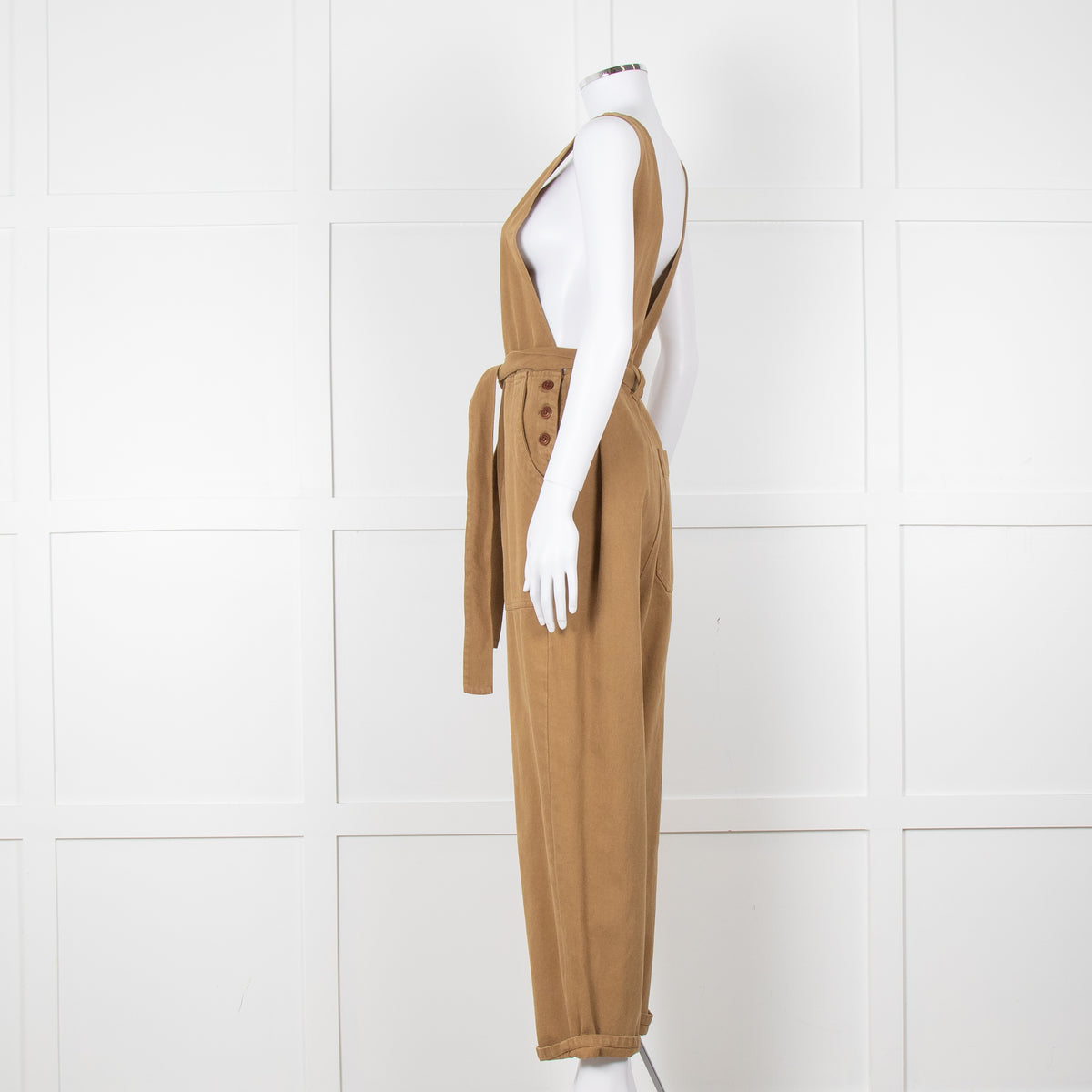 Alex Mill Khaki Deep V Neck Belted Jumpsuit