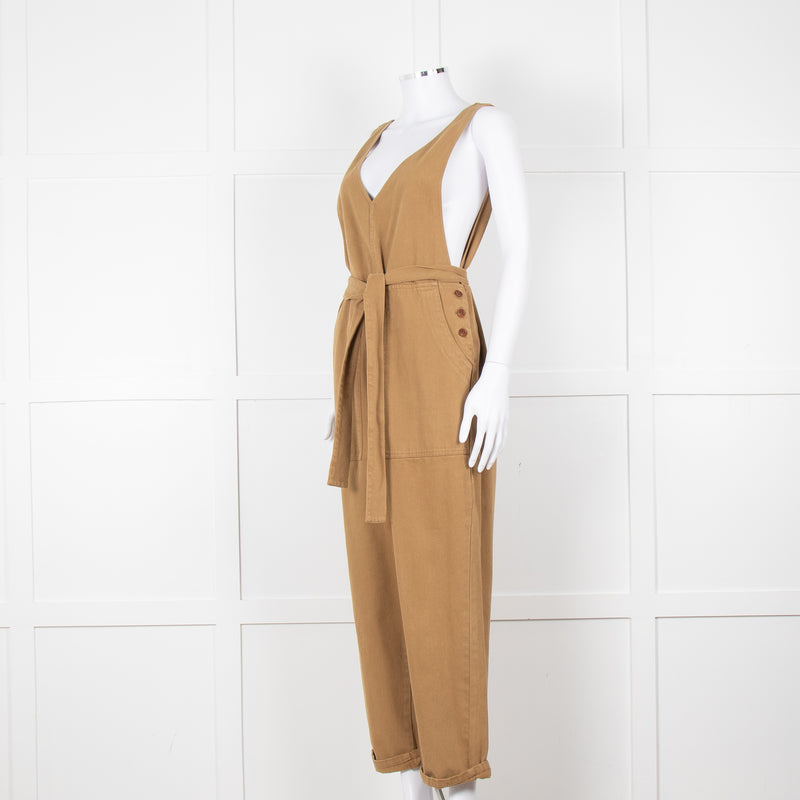 Alex Mill Khaki Deep V Neck Belted Jumpsuit