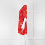Ba&sh Orange Cream Floral Black Trim Short Sleeve Dress