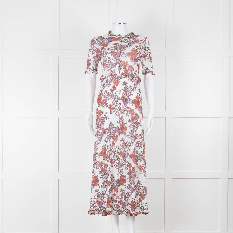 See By Chloe White Brown Floral Short Sleeve Dress With Slip