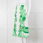 Farm Rio Green and White Linen Midi Skirt with Split