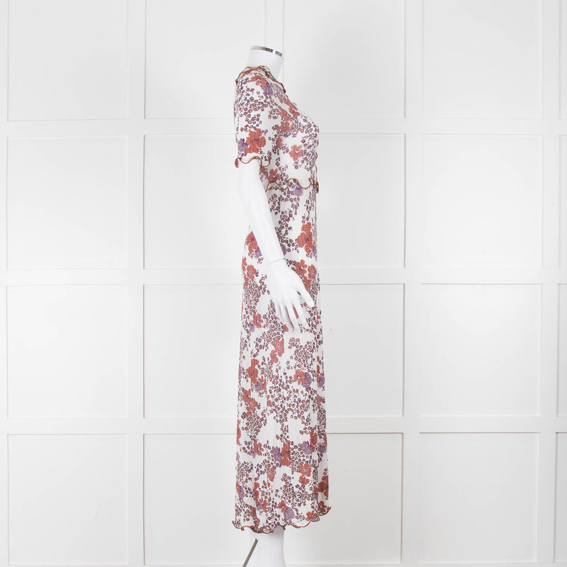 See By Chloe White Brown Floral Short Sleeve Dress With Slip