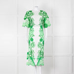 Farm Rio Green and White Linen Midi Skirt with Split