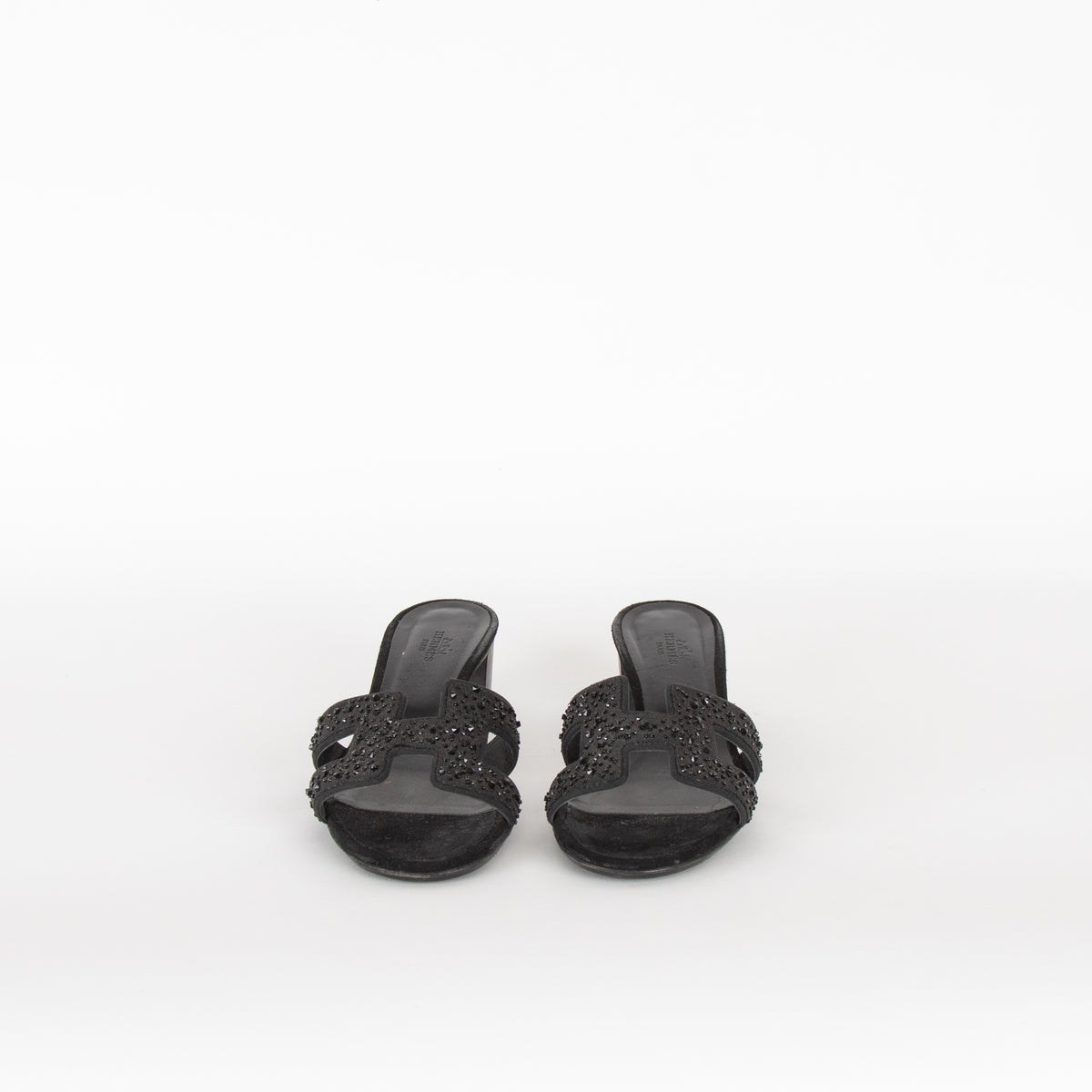 Hermes Black Suede Crystal Oasis Sandals