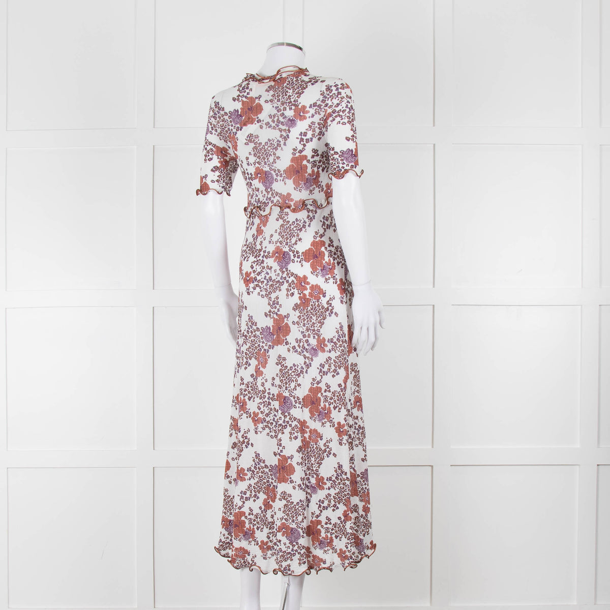 See By Chloe White Brown Floral Short Sleeve Dress With Slip