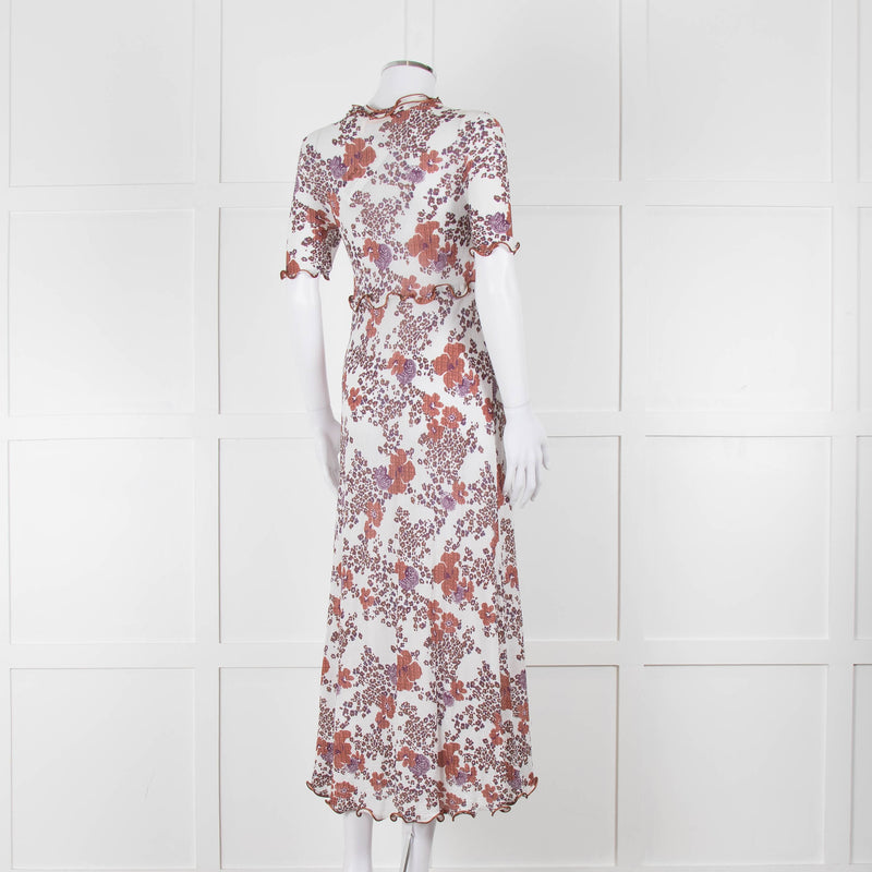 See By Chloe White Brown Floral Short Sleeve Dress With Slip