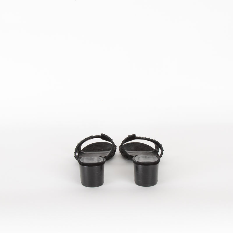 Hermes Black Suede Crystal Oasis Sandals