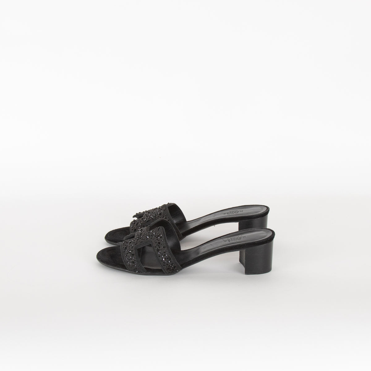 Hermes Black Suede Crystal Oasis Sandals