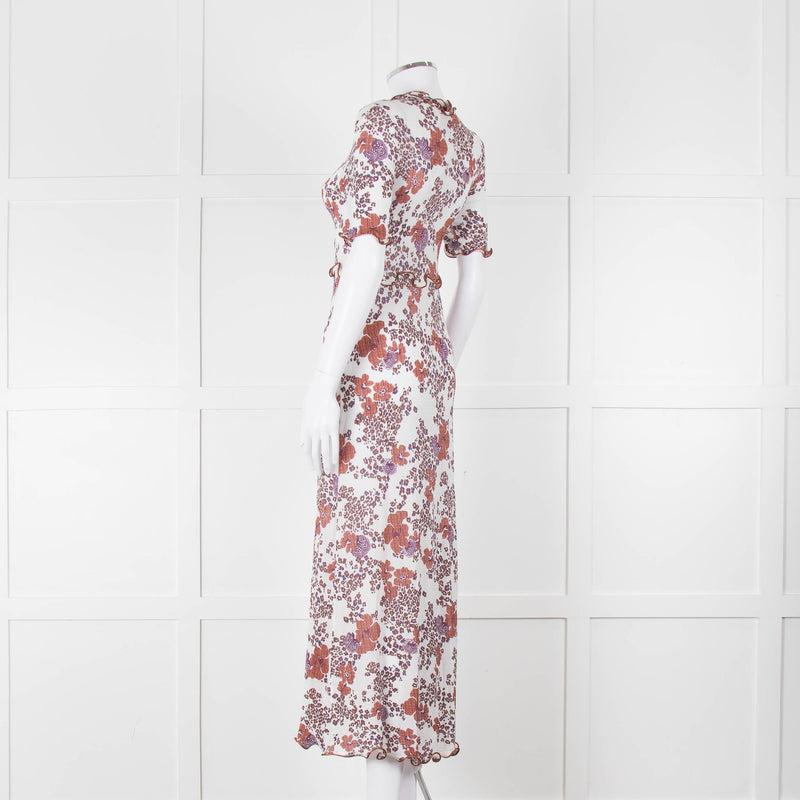 See By Chloe White Brown Floral Short Sleeve Dress With Slip