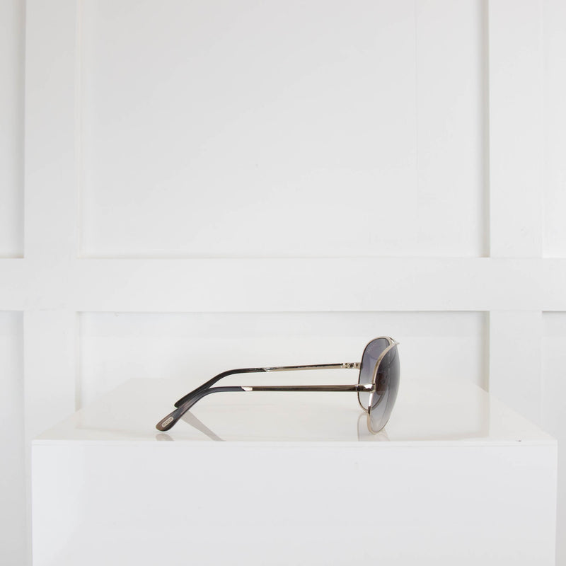 Tom Ford Silver Metal Aviator Sunglasses