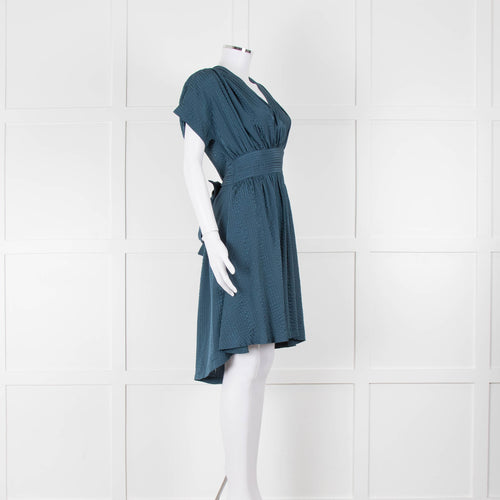 Balenciaga Teal Textured Short Sleeve Dress