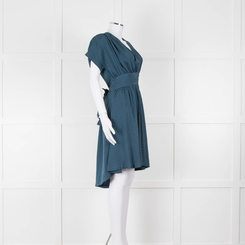 Balenciaga Teal Textured Short Sleeve Dress