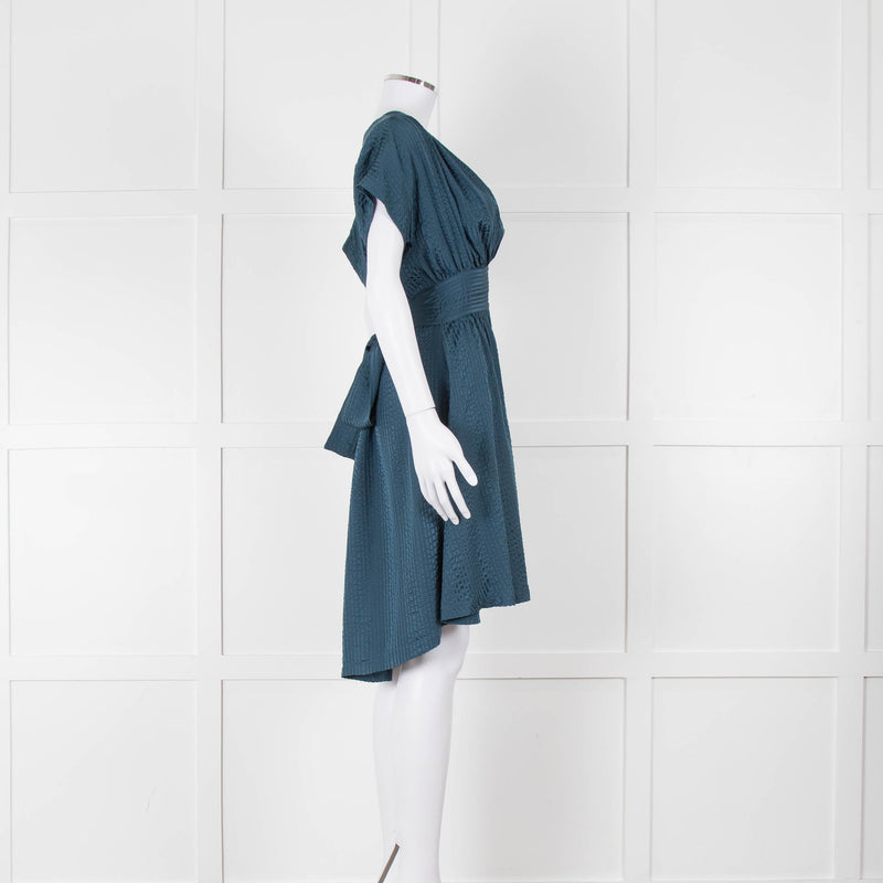 Balenciaga Teal Textured Short Sleeve Dress