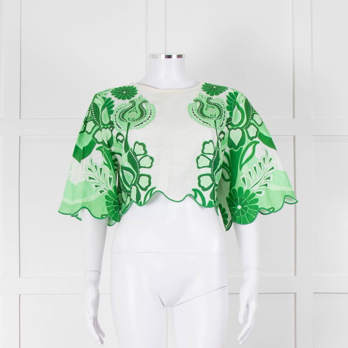 Farm Rio White and Green Linen Short Sleeve Blouse