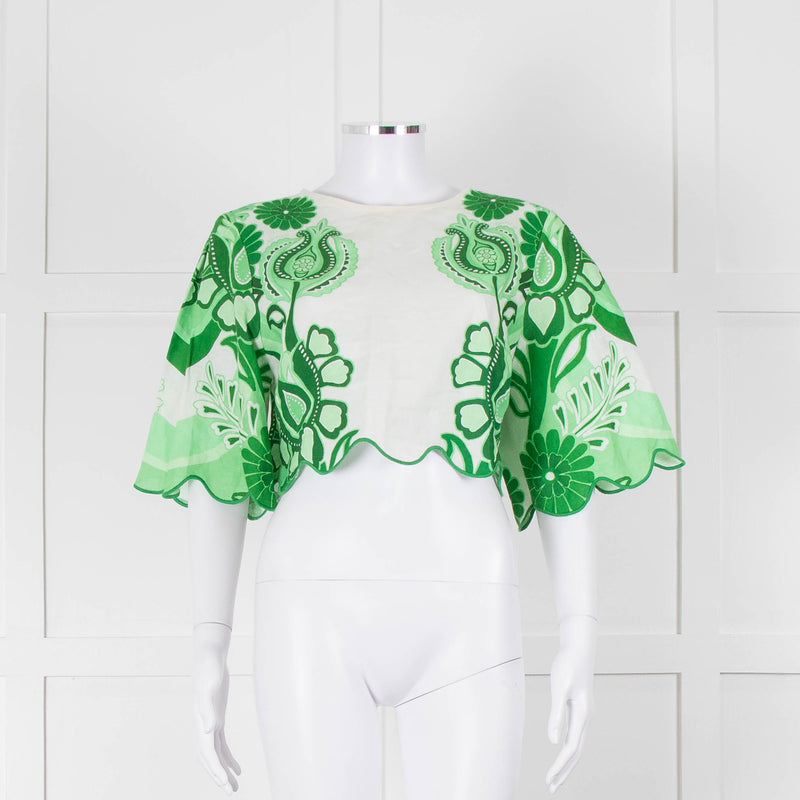 Farm Rio White and Green Linen Short Sleeve Blouse