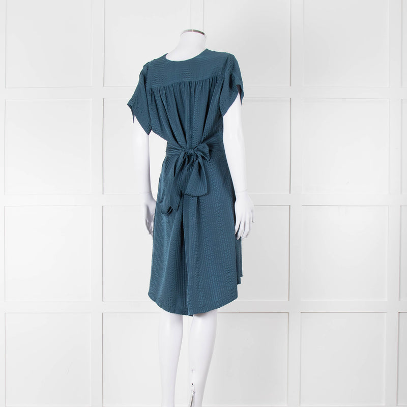 Balenciaga Teal Textured Short Sleeve Dress