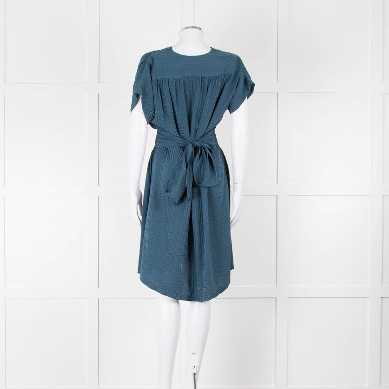 Balenciaga Teal Textured Short Sleeve Dress