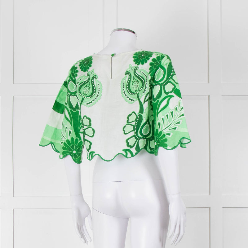 Farm Rio White and Green Linen Short Sleeve Blouse