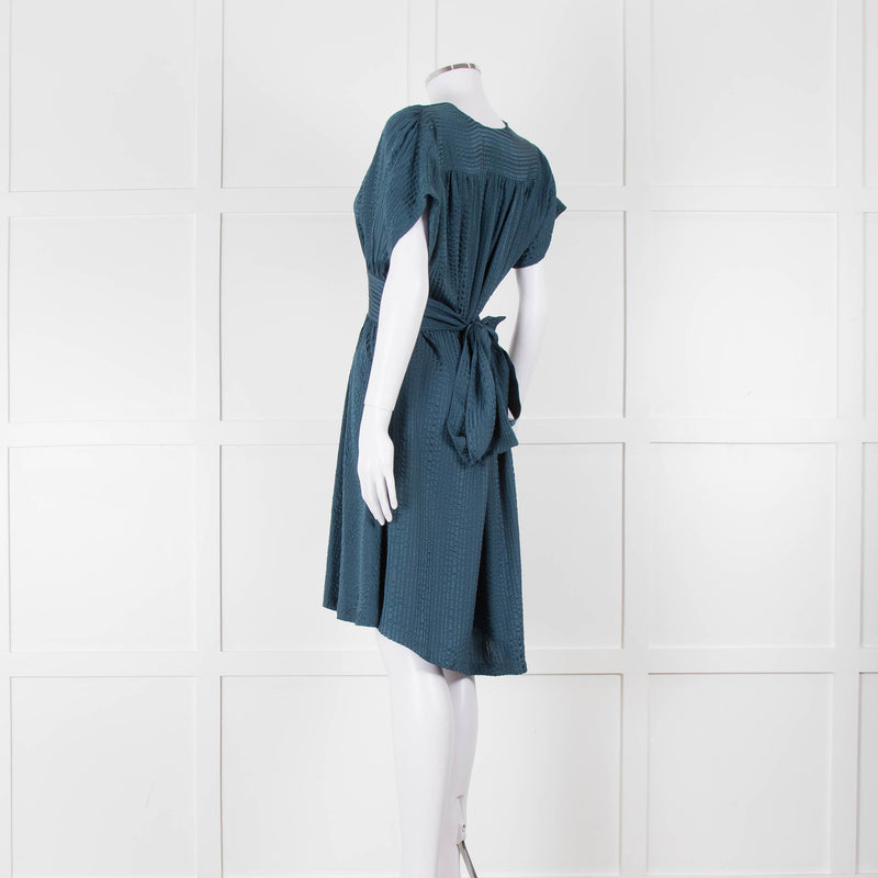 Balenciaga Teal Textured Short Sleeve Dress