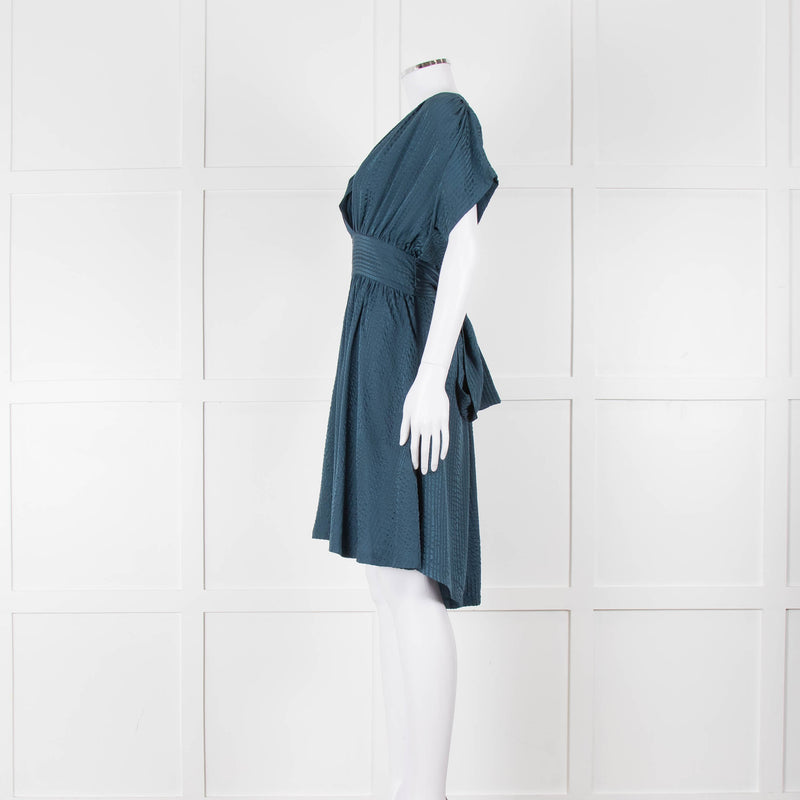 Balenciaga Teal Textured Short Sleeve Dress