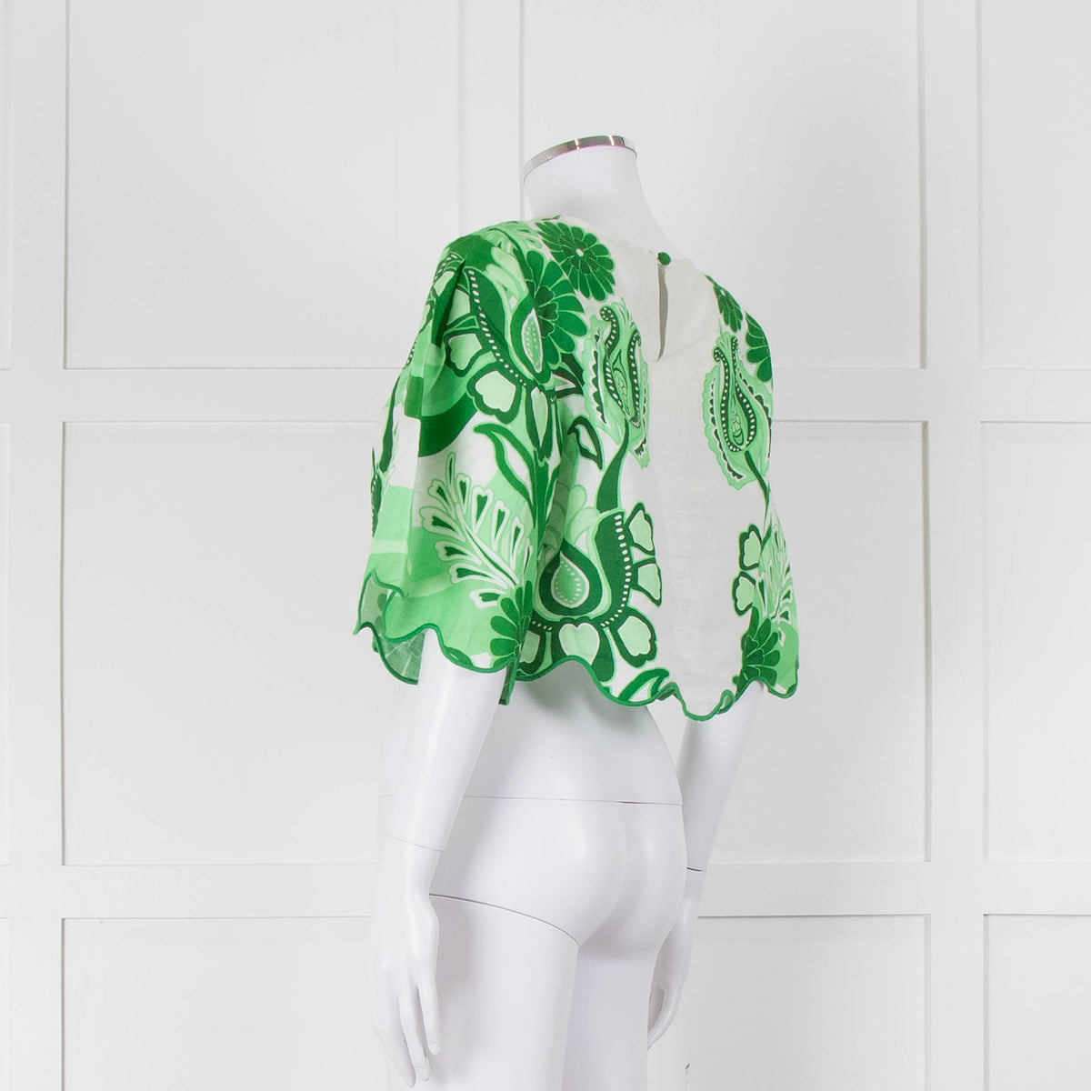 Farm Rio White and Green Linen Short Sleeve Blouse