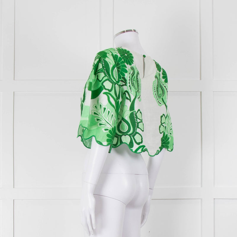 Farm Rio White and Green Linen Short Sleeve Blouse