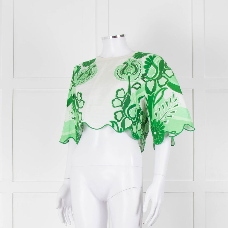 Farm Rio White and Green Linen Short Sleeve Blouse