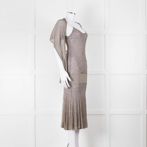 Chanel Grey Sparkle Crochet Evening Dress with Sheer Scarf