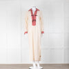 Fortela Cream Blush Pink Trim Long Kaftan Dress