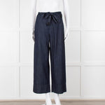 S Max Mara Blue Cotton Embellished Detail Cotton Wide Leg Trousers
