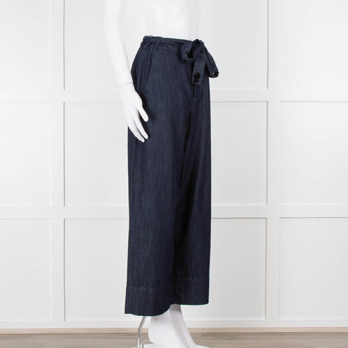 S Max Mara Blue Cotton Embellished Detail Cotton Wide Leg Trousers