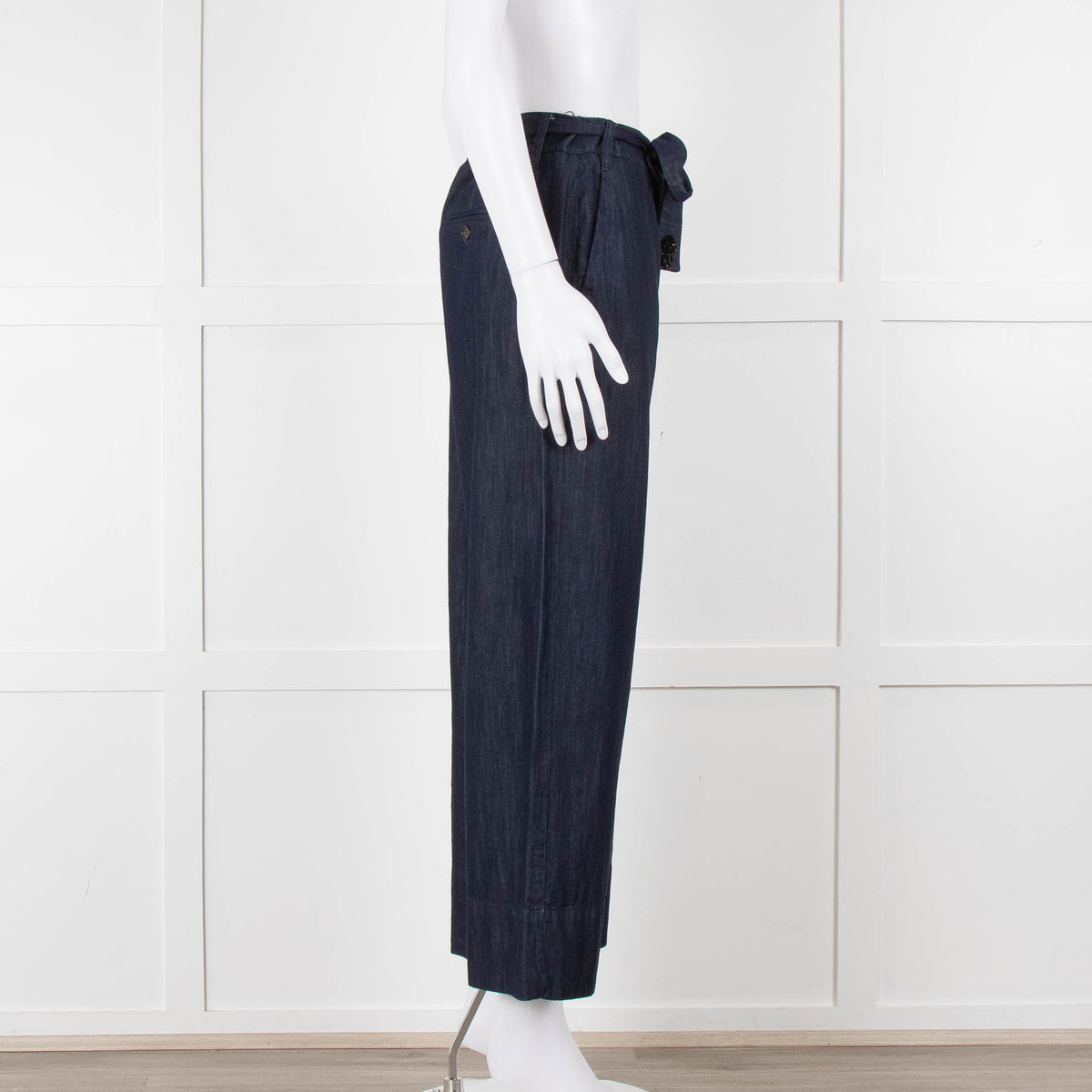 S Max Mara Blue Cotton Embellished Detail Cotton Wide Leg Trousers