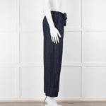 S Max Mara Blue Cotton Embellished Detail Cotton Wide Leg Trousers