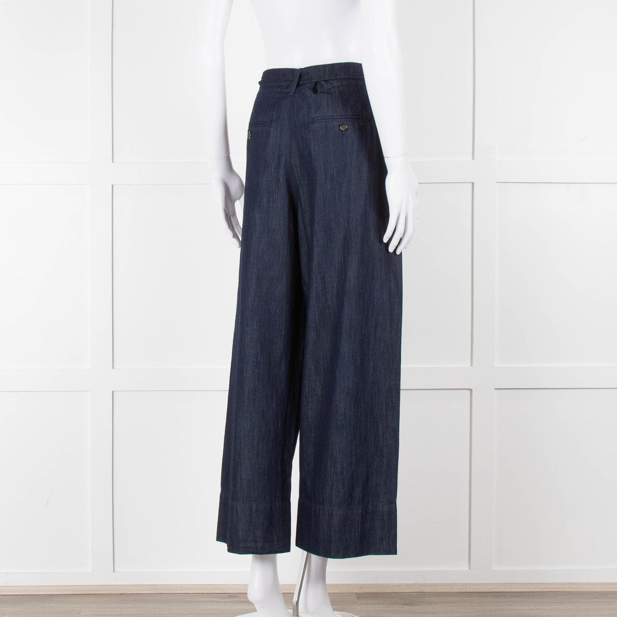 S Max Mara Blue Cotton Embellished Detail Cotton Wide Leg Trousers