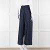 S Max Mara Blue Cotton Embellished Detail Cotton Wide Leg Trousers