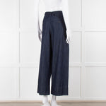 S Max Mara Blue Cotton Embellished Detail Cotton Wide Leg Trousers