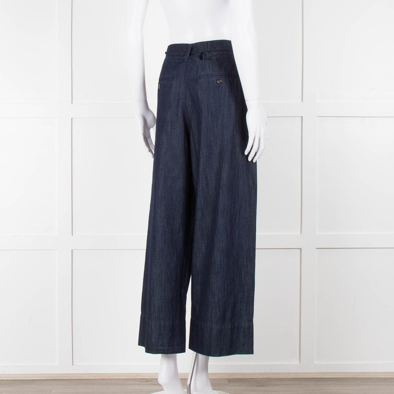 S Max Mara Blue Cotton Embellished Detail Cotton Wide Leg Trousers