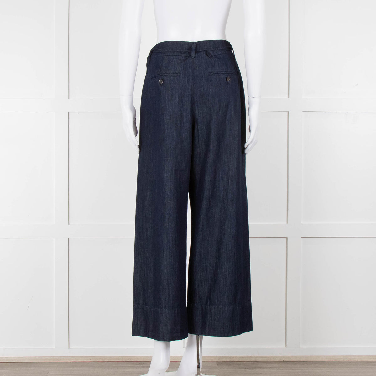 S Max Mara Blue Cotton Embellished Detail Cotton Wide Leg Trousers