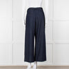S Max Mara Blue Cotton Embellished Detail Cotton Wide Leg Trousers